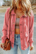 Load image into Gallery viewer, Gray Vintage Washed Flap Pocket Button Shacket - Fashion Queen - 29