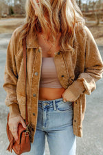 Load image into Gallery viewer, Gray Vintage Washed Flap Pocket Button Shacket - Fashion Queen - 6