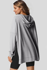 Load image into Gallery viewer, Gray Waffle Knit Fleece Lined High Low Oversized Hoodie - Fashion Queen - 2