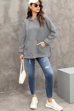 Load image into Gallery viewer, Gray Waffle Knit Fleece Lined High Low Oversized Hoodie - Fashion Queen - 20