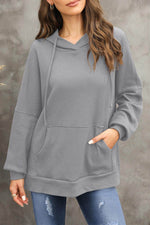 Load image into Gallery viewer, Gray Waffle Knit Fleece Lined High Low Oversized Hoodie - Fashion Queen - 21