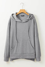 Load image into Gallery viewer, Gray Waffle Knit Fleece Lined High Low Oversized Hoodie - Fashion Queen - 22