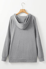 Load image into Gallery viewer, Gray Waffle Knit Fleece Lined High Low Oversized Hoodie - Fashion Queen - 23