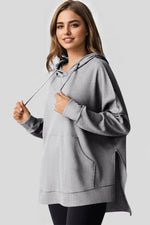 Load image into Gallery viewer, Gray Waffle Knit Fleece Lined High Low Oversized Hoodie - Fashion Queen - 3