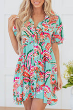 Load image into Gallery viewer, Green Abstract Print Lace-up High Waist Buttoned Mini Dress - Fashion Queen - 13