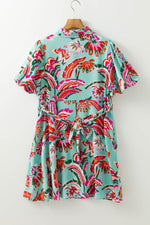 Load image into Gallery viewer, Green Abstract Print Lace-up High Waist Buttoned Mini Dress - Fashion Queen - 15