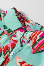 Load image into Gallery viewer, Green Abstract Print Lace-up High Waist Buttoned Mini Dress - Fashion Queen - 17