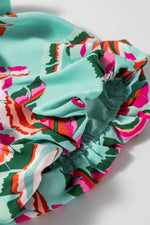 Load image into Gallery viewer, Green Abstract Print Lace-up High Waist Buttoned Mini Dress - Fashion Queen - 18