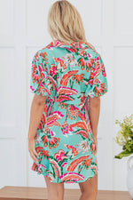 Load image into Gallery viewer, Green Abstract Print Lace-up High Waist Buttoned Mini Dress - Fashion Queen - 7