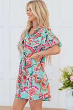 Load image into Gallery viewer, Green Abstract Print Lace-up High Waist Buttoned Mini Dress - Fashion Queen - 8