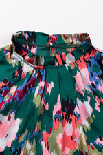 Load image into Gallery viewer, Green Abstract Print Smocked Cuffs Frilled Neck Blouse - Fashion Queen - 11