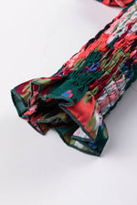 Load image into Gallery viewer, Green Abstract Print Smocked Cuffs Frilled Neck Blouse - Fashion Queen - 12