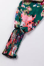 Load image into Gallery viewer, Green Abstract Print Smocked Cuffs Frilled Neck Blouse - Fashion Queen - 13