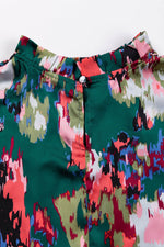 Load image into Gallery viewer, Green Abstract Print Smocked Cuffs Frilled Neck Blouse - Fashion Queen - 7