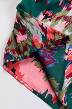 Load image into Gallery viewer, Green Abstract Print Smocked Cuffs Frilled Neck Blouse - Fashion Queen - 9