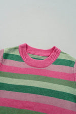 Load image into Gallery viewer, Green Color Block Ribbed Edge Round Neck Sweater - Fashion Queen - 11