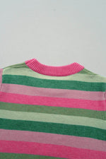 Load image into Gallery viewer, Green Color Block Ribbed Edge Round Neck Sweater - Fashion Queen - 12