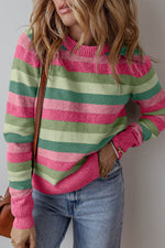 Load image into Gallery viewer, Green Color Block Ribbed Edge Round Neck Sweater - Fashion Queen - 3