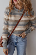Load image into Gallery viewer, Green Color Block Ribbed Edge Round Neck Sweater - Fashion Queen - 6