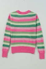 Load image into Gallery viewer, Green Color Block Ribbed Edge Round Neck Sweater - Fashion Queen - 8