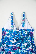 Load image into Gallery viewer, Green Floral Print Padded V Neck Tankini Top - Fashion Queen - 11