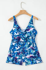 Load image into Gallery viewer, Green Floral Print Padded V Neck Tankini Top - Fashion Queen - 5