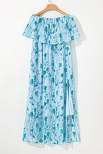 Load image into Gallery viewer, Green Floral Print Ruffled Side Slit Tube Top Maxi Dress - Fashion Queen - 12