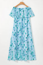 Load image into Gallery viewer, Green Floral Print Ruffled Side Slit Tube Top Maxi Dress - Fashion Queen - 13