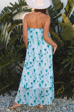 Load image into Gallery viewer, Green Floral Print Ruffled Side Slit Tube Top Maxi Dress - Fashion Queen - 2