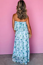 Load image into Gallery viewer, Green Floral Print Ruffled Side Slit Tube Top Maxi Dress - Fashion Queen - 8