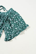 Load image into Gallery viewer, Green Floral Print Square Neck Ruffled Trim Plus Size Blouse - Fashion Queen - 16