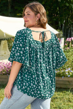 Load image into Gallery viewer, Green Floral Print Square Neck Ruffled Trim Plus Size Blouse - Fashion Queen - 2