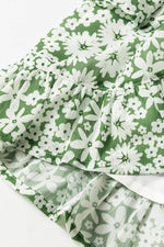Load image into Gallery viewer, Green Floral Print Square Neck Shirred Waist Tiered Ruffled Mini Dress - Fashion Queen - 11