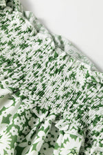 Load image into Gallery viewer, Green Floral Print Square Neck Shirred Waist Tiered Ruffled Mini Dress - Fashion Queen - 12
