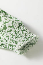 Load image into Gallery viewer, Green Floral Print Square Neck Shirred Waist Tiered Ruffled Mini Dress - Fashion Queen - 8