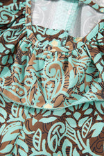 Load image into Gallery viewer, Green Floral Print V Neck Ruffled Trim Backless Tassel Waist Maxi Dress - Fashion Queen - 18