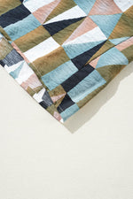 Load image into Gallery viewer, Green Geometric Print Buttoned Balloon Sleeve Loose Fit Shirt - Fashion Queen - 10