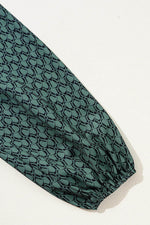 Load image into Gallery viewer, Green Geometric Print Notched Neck Puff Sleeve Blouse - Fashion Queen - 11