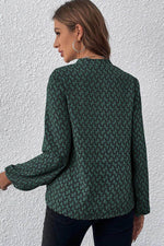 Load image into Gallery viewer, Green Geometric Print Notched Neck Puff Sleeve Blouse - Fashion Queen - 2