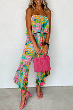 Load image into Gallery viewer, Green Mix Tropical Print Strapless Ruffled Jumpsuit - Fashion Queen - 1