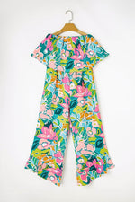 Load image into Gallery viewer, Green Mix Tropical Print Strapless Ruffled Jumpsuit - Fashion Queen - 10