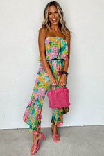 Load image into Gallery viewer, Green Mix Tropical Print Strapless Ruffled Jumpsuit - Fashion Queen - 3