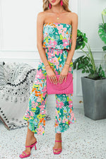 Load image into Gallery viewer, Green Mix Tropical Print Strapless Ruffled Jumpsuit - Fashion Queen - 4