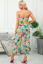 Load image into Gallery viewer, Green Mix Tropical Print Strapless Ruffled Jumpsuit - Fashion Queen - 5