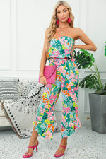 Load image into Gallery viewer, Green Mix Tropical Print Strapless Ruffled Jumpsuit - Fashion Queen - 6