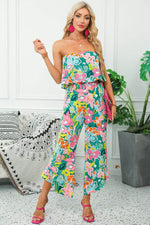 Load image into Gallery viewer, Green Mix Tropical Print Strapless Ruffled Jumpsuit - Fashion Queen - 7