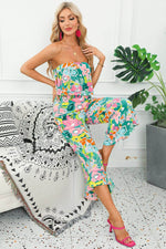 Load image into Gallery viewer, Green Mix Tropical Print Strapless Ruffled Jumpsuit - Fashion Queen - 9