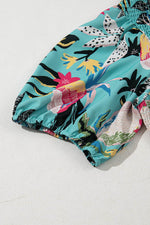 Load image into Gallery viewer, Green Plus Size Floral Smocked Bodice Single Puff Short Sleeve Babydoll Blouse - Fashion Queen - 13