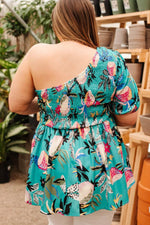 Load image into Gallery viewer, Green Plus Size Floral Smocked Bodice Single Puff Short Sleeve Babydoll Blouse - Fashion Queen - 2