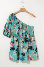 Load image into Gallery viewer, Green Plus Size Floral Smocked Bodice Single Puff Short Sleeve Babydoll Blouse - Fashion Queen - 9